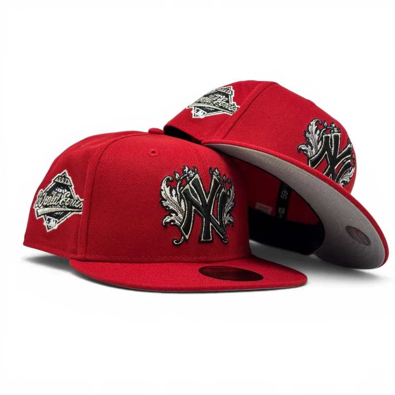 New Era New York Yankees fitted hat red colorway - New York Yankees 1996 World Series iconic interlocking Fitted Hats-Red