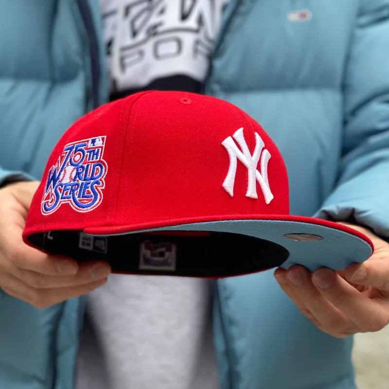 New Era New York Yankees fitted hat red, blue colorway - NEW YORK YANKEES MLB RED SKY BLUE UV / 59FIFTY CAP