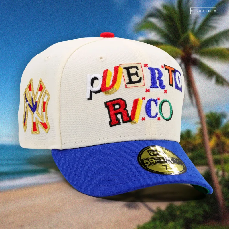 New Era New York Yankees fitted hat white colorway - PUERTO RICO X NEW YORK YANKEES RANSOM NOTE OFF WHITE NEW ERA FITTED CAP