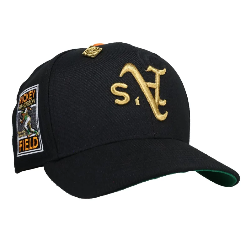 New Era Oakland Athletics fitted hat black, green colorway - Oakland Athletics “Ricky Henderson Field” Upside Down 59Fifty Fitted Hat