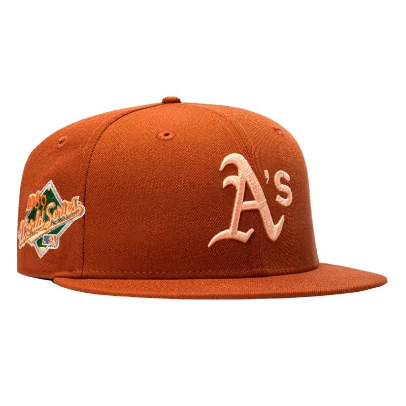 New Era Oakland Athletics fitted hat Burnt Orange colorway - New Era 59Fifty Terra Cotta Oakland Athletics Battle of the Bay Patch Hat – Burnt Orange