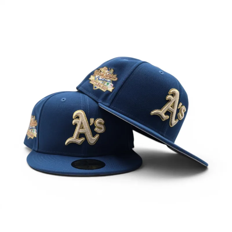 New Era Oakland Athletics fitted hat gray, blue colorway - Seashore Blue Oakland Athletics Gray Bottom 1989 World Series Battle of The Bay Side Patch New Era 59Fifty Fitted