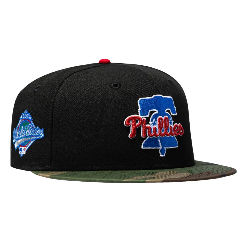 New Era Philadelphia Phillies fitted hat Black, Camo colorway - New Era 59Fifty Philadelphia Phillies 1993 World Series Patch Logo Hat – Black, Camo