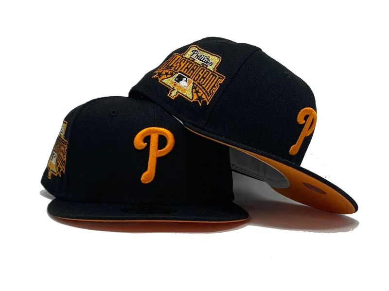 New Era Philadelphia Phillies fitted hat black, orange colorway - PHILADELPHIA PHILLIES 1996 ALL STAR GAME BLACK ORANGE BRIM NEW ERA FITTED HAT