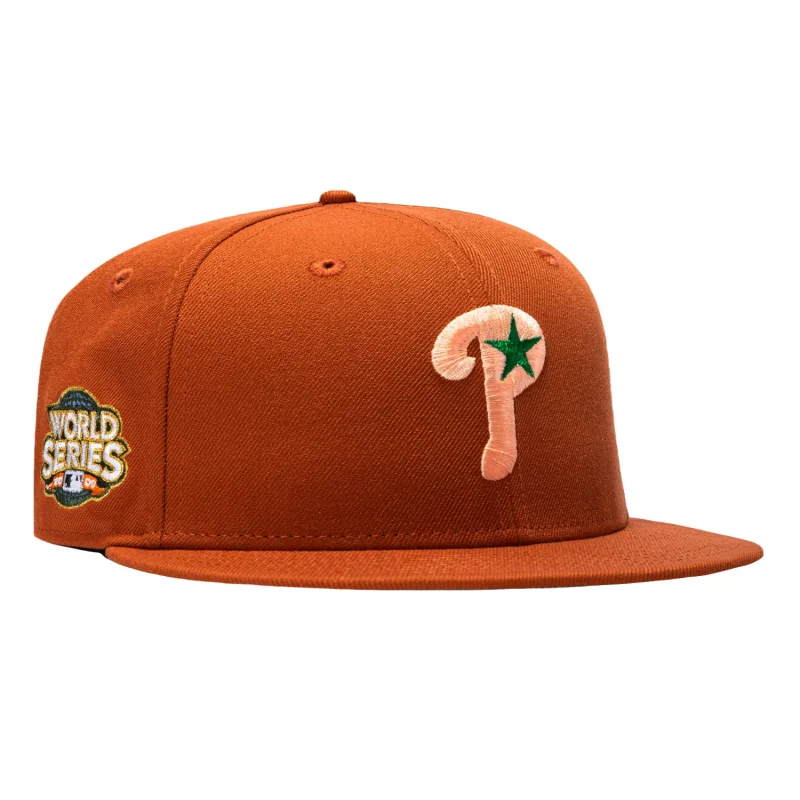 New Era Philadelphia Phillies fitted hat Burnt Orange colorway - New Era 59Fifty Terra Cotta Philadelphia Phillies 2009 World Series Patch Hat – Burnt Orange