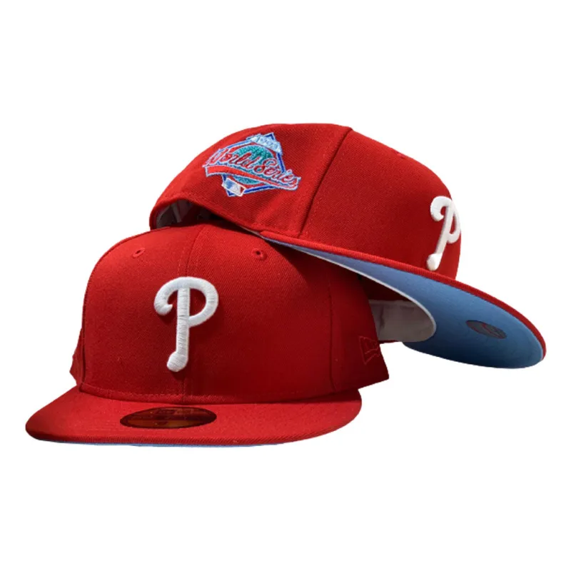 New Era Philadelphia Phillies fitted hat red colorway - PHILADELPHIA PHILLIES 1993 WORLD SERIES RED ICY BRIM NEW ERA FITTED HAT
