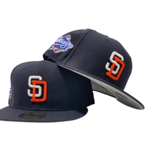New Era San Diego Padres fitted hat gray colorway - SAN DIEGO PADRES 1998 WORLD SERIES GRAY BRIM NEW ERA FITTED HAT