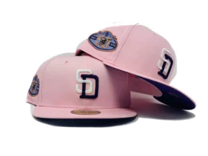 New Era San Diego Padres fitted hat pink, purple colorway - SAN DIEGO PADRES 50TH ANNIVERSARY LIGHT PINK PURPLE BRIM NEW ERA FITTED HAT
