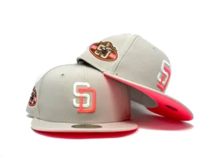 New Era San Diego Padres fitted hat pink colorway - SAN DIEGO PADRES 50TH ANNIVERSARY STONE NEON PINK BRIM NEW ERA FITTED HAT