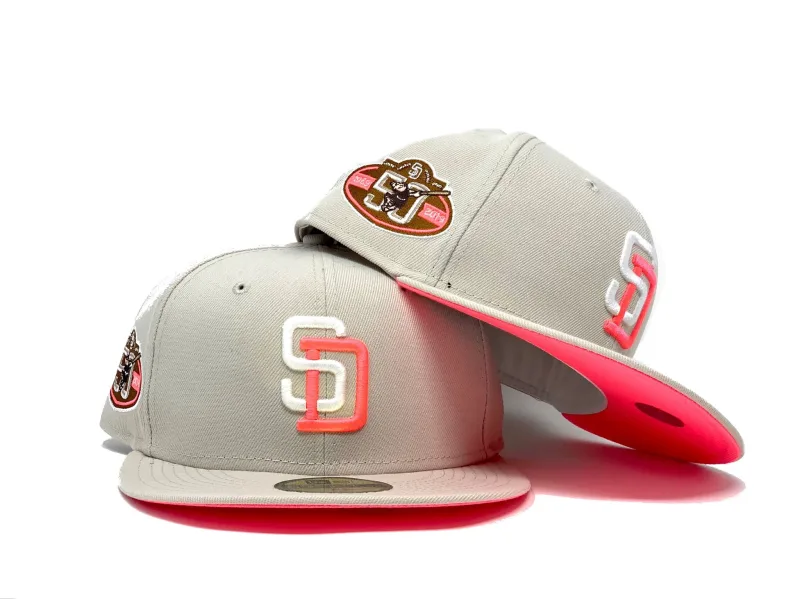 New Era San Diego Padres fitted hat pink colorway - SAN DIEGO PADRES 50TH ANNIVERSARY STONE NEON PINK BRIM NEW ERA FITTED HAT