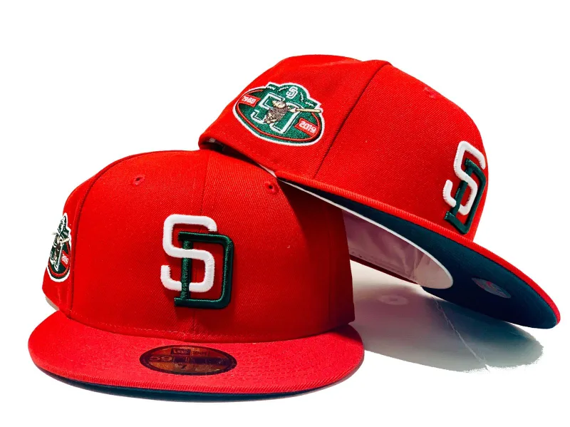 New Era San Diego Padres fitted hat red, green colorway - SAN DIEGO PADRES 50TH ANNIVERSARY XMAS COLOR RED GREEN BRIM NEW ERA FITTED HAT