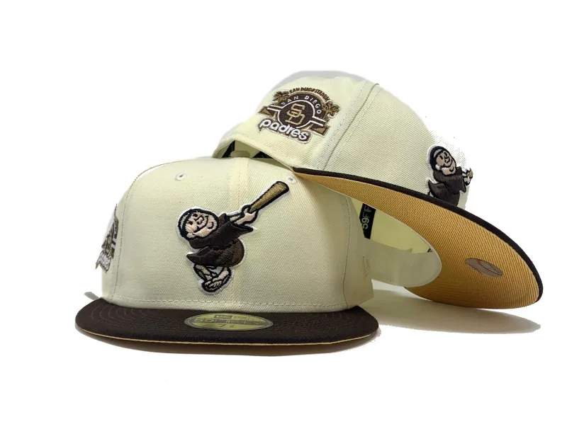 New Era San Diego Padres fitted hat white, gold colorway - SAN DIEGO PADRESS OFF WHITE METALLIC GOLD BRIM NEW ERA FITTED HAT