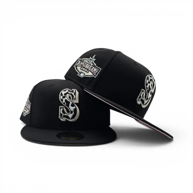 New Era Seattle Mariners fitted hat black, pink colorway - Black Seattle Mariners Cow Print Logo Pink Bottom 2001 All Star Game Side Patch New Era Fitted