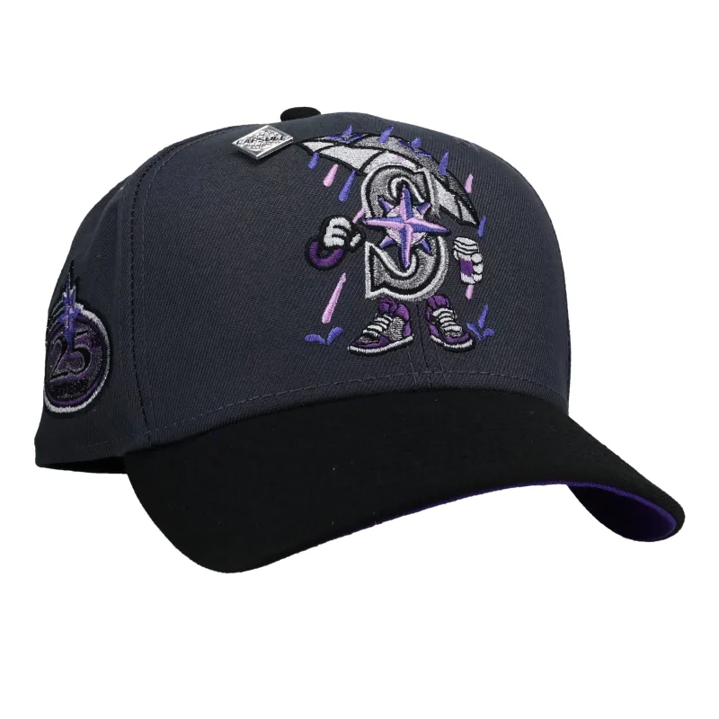 New Era Seattle Mariners fitted hat grey, purple, graphite colorway - Seattle Mariners 25th Anniversary Graphite/Purple Cartoon 59Fifty Fitted Hat