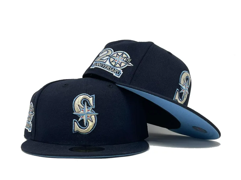 New Era Seattle Mariners fitted hat navy colorway - SEATTLE MARINERS 20TH ANNIVERSARY NAVY ICY BRIM NEW ERA FITTED HAT