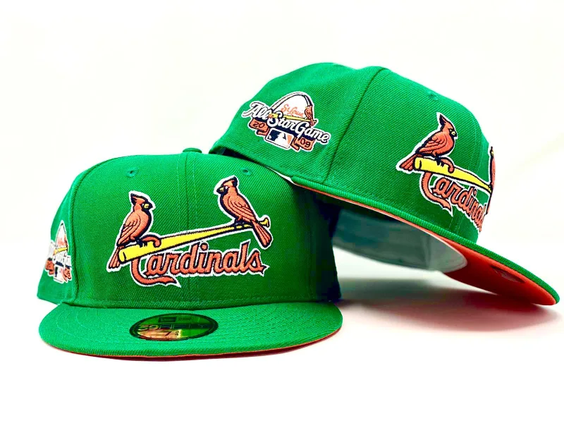New Era St. Louis Cardinals fitted hat green, orange, kelly green, cardinal colorway - ST. LOUIS CARDINALS 2009 ALL STAR GAME KELLY GREEN ORANGE BRIM NEW ERA FITTED HAT
