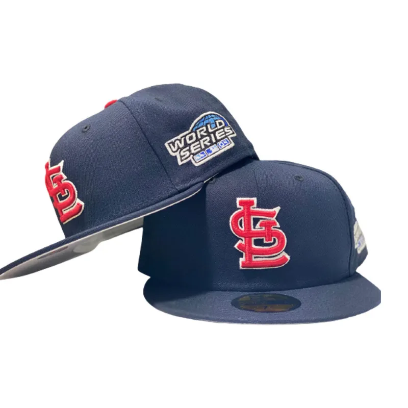 New Era St. Louis Cardinals fitted hat navy, gray, cardinal colorway - ST. LOUIS CARDINALS NAVY 2004 WORLD SERIES ONFIELD GRAY BRIM NEW ERA FITTED HAT