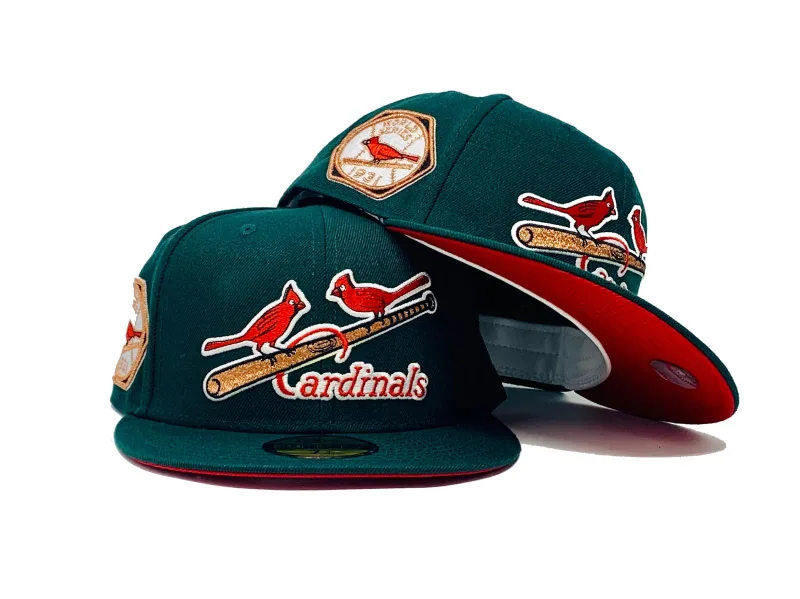 New Era St. Louis Cardinals fitted hat red, green, cardinal colorway - ST. LOUIS CARDINALS 1931 WORLD SERIES ” FOREST PACK” GREEN RED BRIM NEW ERA FITTED HAT