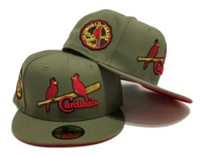 New Era St. Louis Cardinals fitted hat red, olive, cardinal colorway - ST. LOUIS CARDINALS 1934 WORLD SERIES DARK OLIVE RED BRIM NEW ERA FITTED HAT