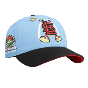 New Era St. Louis Cardinals fitted hat red, blue, cardinal colorway - St Louis Cardinals Sportsman’s Park Light Blue Arch 59Fifty Fitted Hat