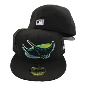 New Era Tampa Bay Rays fitted hat black colorway - Tampa Bay Rays New Era Black Cooperstown Wool 59Fifty Fitted Hat