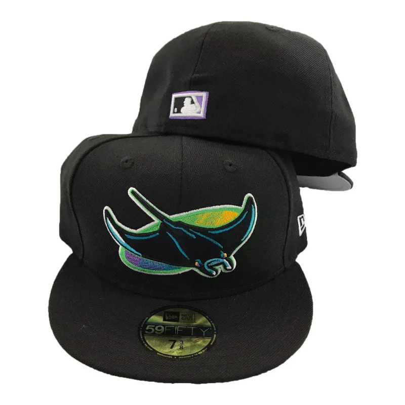 New Era Tampa Bay Rays fitted hat black colorway - Tampa Bay Rays New Era Black Cooperstown Wool 59Fifty Fitted Hat