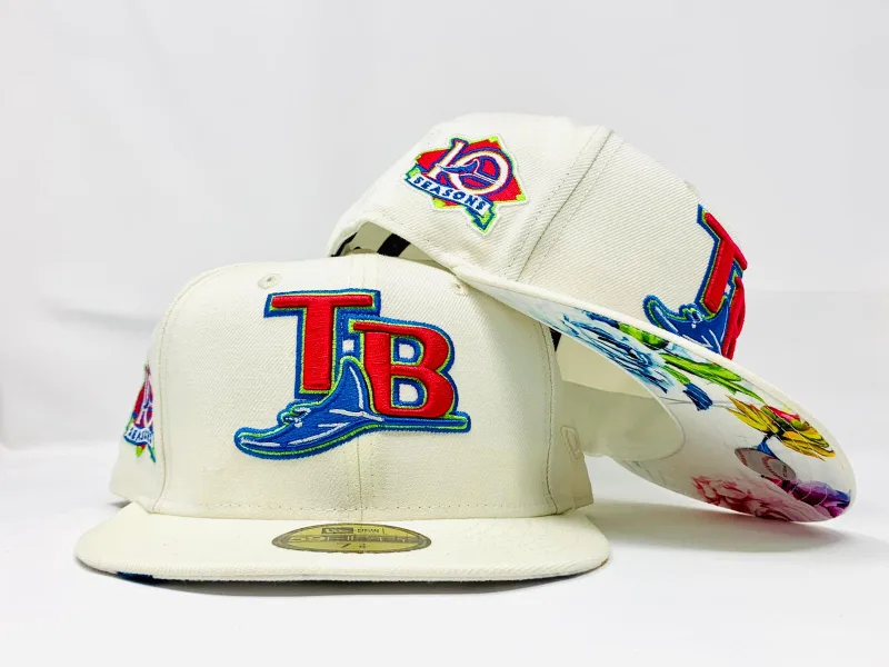 New Era Tampa Bay Rays fitted hat chrome colorway - TAMPA BAY RAYS 10TH SEASON CHROME FLORAL PRINT NEW ERA FITTED HAT