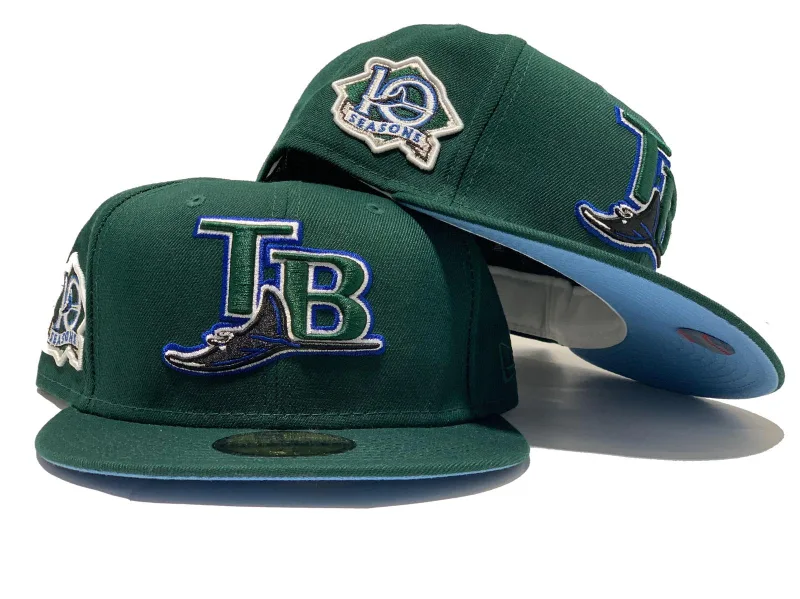 New Era Tampa Bay Rays fitted hat green colorway - TAMPA BAY DEVIL RAYS 10TH SEASON DARK GREEN ICY BRIM NEW ERA FITTED HAT
