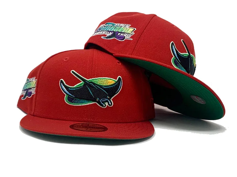 New Era Tampa Bay Rays fitted hat red, green colorway - TAMPA BAY DEVIL RAYS 1998 INAUGURAL SEASON RED GREEN BRIM NEW ERA FITTED HAT