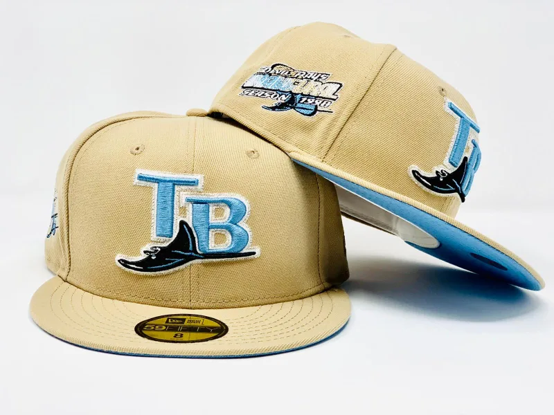 New Era Tampa Bay Rays fitted hat tan colorway - TAMPA BAY DEVIL RAYS 1998 INAUGURAL SEASON TAN ICY BRIM NEW ERA FITTED HAT