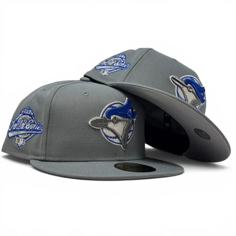New Era Toronto Blue Jays fitted hat gray, blue colorway - Toronto Blue Jays 1993 World Series Fitted Hats-Light Gray