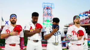 MLB All-Star Game players lined up on the field before first pitch