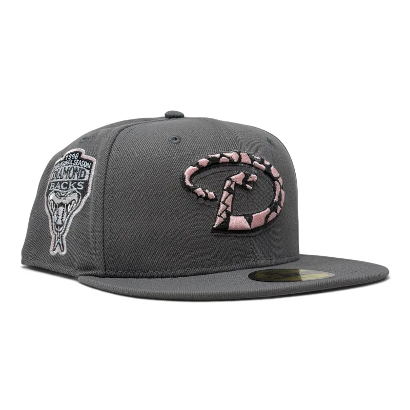 New Era Arizona Diamondbacks fitted hat gray, pink colorway - Arizona Diamondbacks 1998 Inaugural Season 59Fiftty New Era Fitted-Gray Pink
