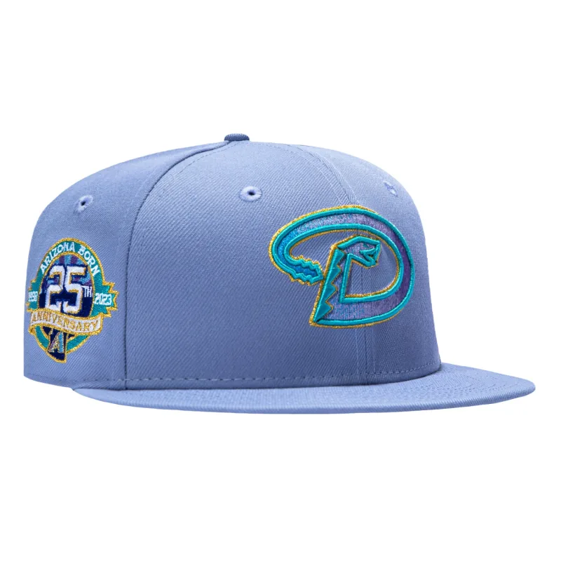 New Era Arizona Diamondbacks fitted hat Lavender colorway - New Era 59Fifty Northern Lights Arizona Diamondbacks 25th Anniversary Patch Gradient D Light Blue UV Hat – Lavender