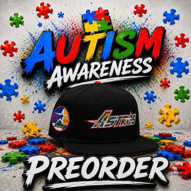 New Era Houston Astros fitted hat navy, gray, blue colorway - New Era Astros Autism Awareness Fitted Drops with Sweet Side Patch Detail
