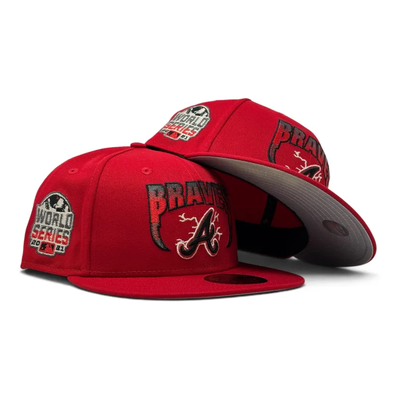 New Era Atlanta Braves fitted hat red colorway - Atlanta Braves 2021 World Series “Metallica Pack” Logo Fitted -Red