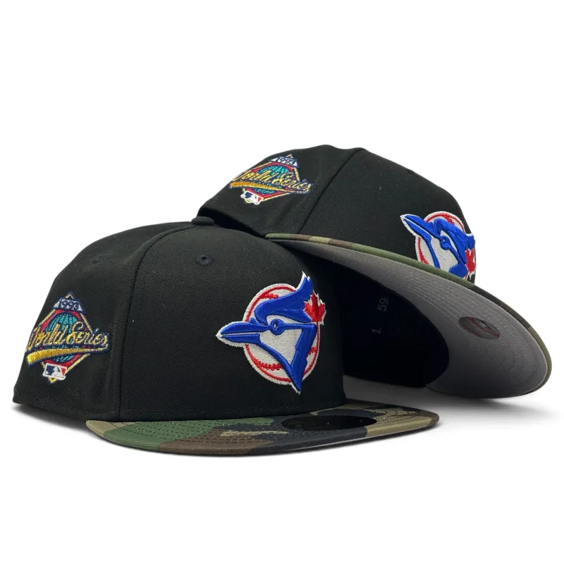 New Era Toronto Blue Jays fitted hat black, blue colorway - 1993 World Series Fitted: New Era Salutes Blue Jays Back-to-Back Glory in Black Camo