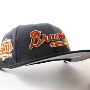 New Era Atlanta Braves fitted hat Dark Graphite Black Gray Under Brim colorway - New Era Celebrates 150 Years with Braves Fitted in Dark Graphite
