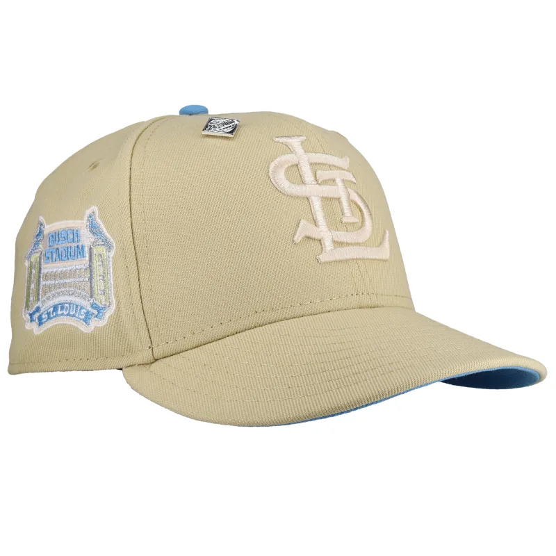 New Era St. Louis Cardinals fitted hat blue, tan, vegas gold, cardinal, gold colorway - New Era Drops Vegas Gold Cardinals Fitted with Busch Stadium Vibes