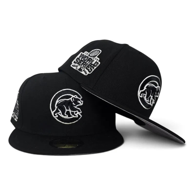 New Era Chicago Cubs fitted hat black, gray colorway - Black Chicago Cubs Gray Bottom 2016 World Series Side Patch New Era 59Fifty Fitted