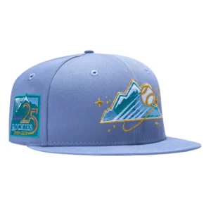 New Era Colorado Rockies fitted hat Lavender colorway - New Era 59Fifty Northern Lights Colorado Rockies 25th Anniversary Patch Mountain Light Blue UV Hat – Lavender