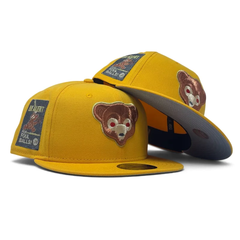 New Era Chicago Cubs fitted hat yellow colorway - New Era Drops Cubs ‘Be Alert’ Foul Ball Fitted in Taxi Yellow