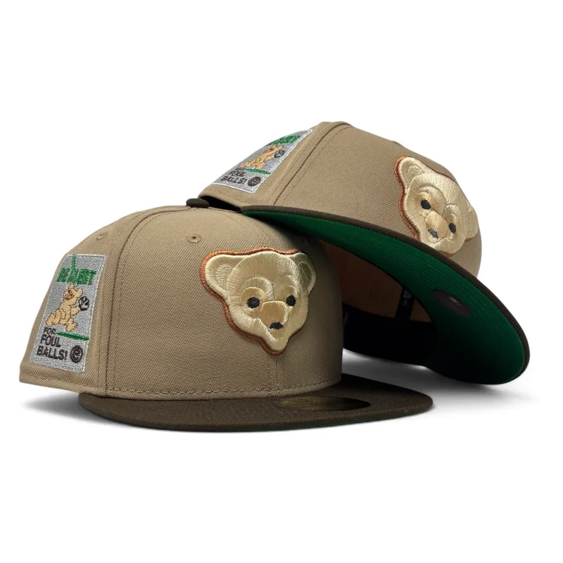 New Era Chicago Cubs fitted hat green, walnut colorway - New Era Drops Playful Cubs Fitted with Be Alert Foul Ball Logo in Green Brim Walnut