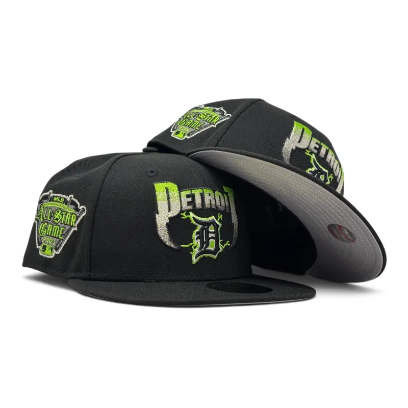 New Era Detroit Tigers fitted hat black colorway - Detroit Tigers 2005 All Star Game “Metallic Pack” New Era Fitted Hat-Black Lime
