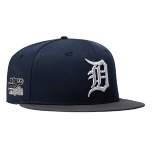 New Era Detroit Tigers fitted hat Navy, Graphite, Metallic Silver colorway - New Era 59Fifty Detroit Tigers 1984 World Series Patch Hat – Navy, Graphite, Metallic Silver