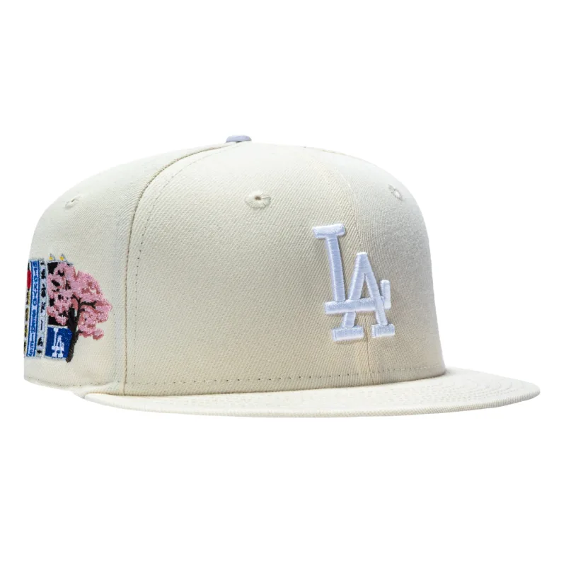 New Era Los Angeles Dodgers fitted hat Cream, White colorway - New Era Drops Dodgers Fitted with Tokyo Series Pink UV Patch