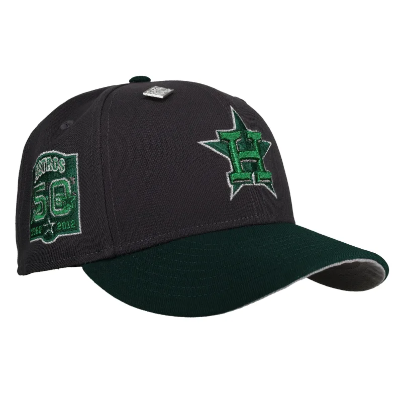 New Era Houston Astros fitted hat grey, green, graphite, silver colorway - Houston Astros 50th Anniversary Graphite/Green Silver Metallic 59Fifty Fitted Hat