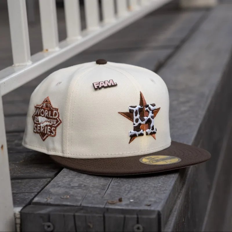 New Era Houston Astros fitted hat white, pink, walnut, chrome colorway - HOUSTON ASTROS MLB CHROME WHITE WALNUT TWO TONE PINK UV / NEW ERA 59FIFTY