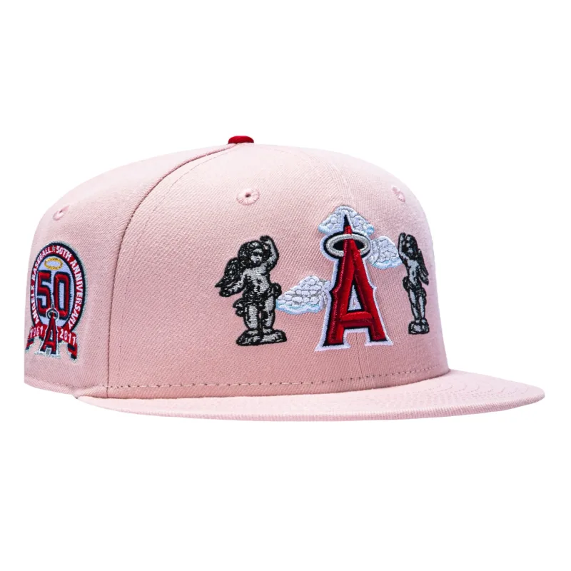New Era Los Angeles Angels fitted hat Pink colorway - New Era 59Fifty Los Angeles Angels 50th Anniversary Patch Cherub Hat – Pink