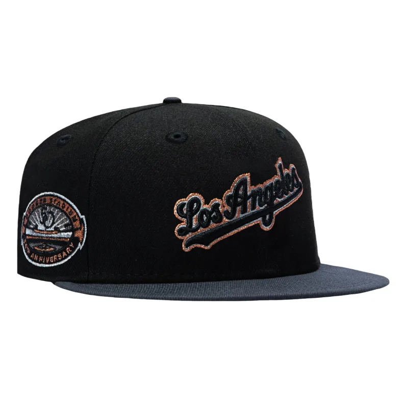 New Era Los Angeles Dodgers fitted hat Black, Graphite colorway - New Era 59Fifty Anthracite Los Angeles Dodgers 50th Anniversary Stadium Patch Script Hat – Black, Graphite